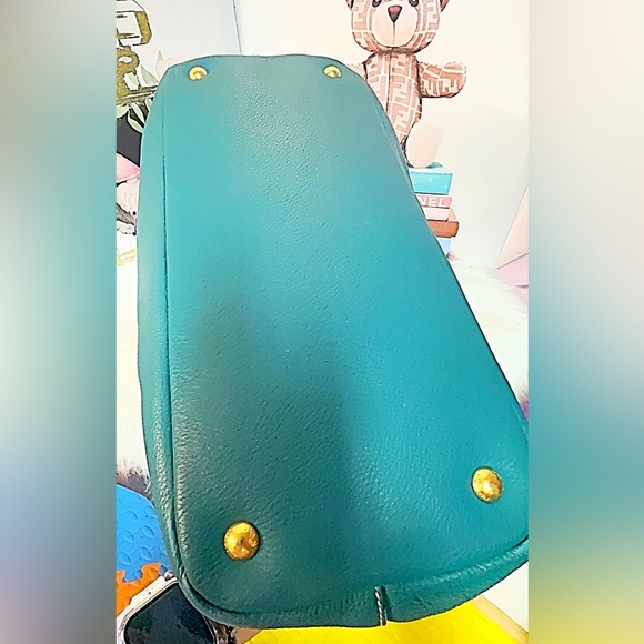 Prada Vitello Daino Leather 2-Way Tote Bag in a teal or green color - Picture 8 of 11